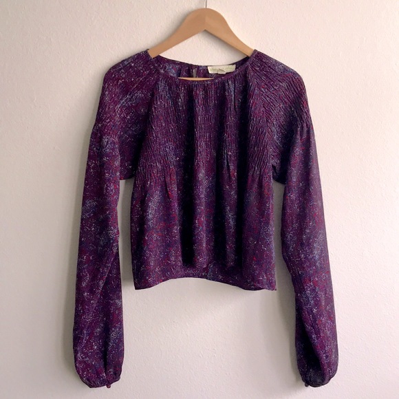 Anthropologie Tops - Purple puff sleeve Anthropologie Staring at Stars Flowy Crop Long Sleeve